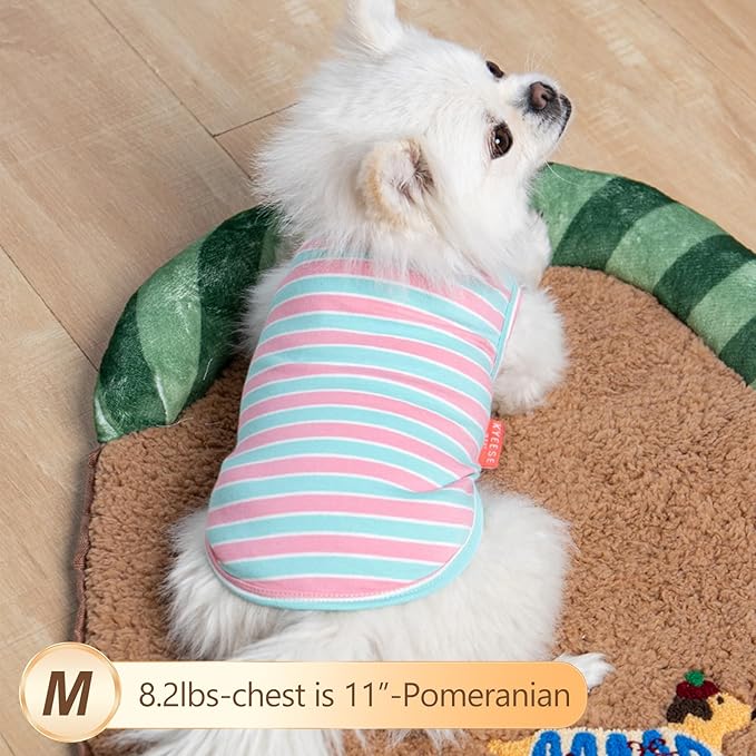 KYEESE 2Pack Dog Shirts Striped T Shirt Cotton Tank Top Soft Tee for Small Dogs Lightweight Clothes Sleeveless Dog Vest, Medium,Pink+Striped