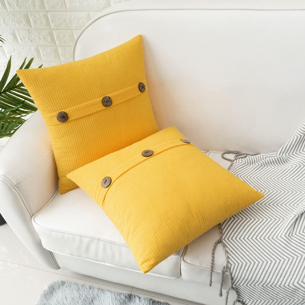 HWY 50 Yellow Chenille Throw Pillow Covers 20x20 Inch with Triple Buttons, Soft Farmhouse Accent Decorative Cushion Cases for Couch Sofa Bed Living Room Pack of 2