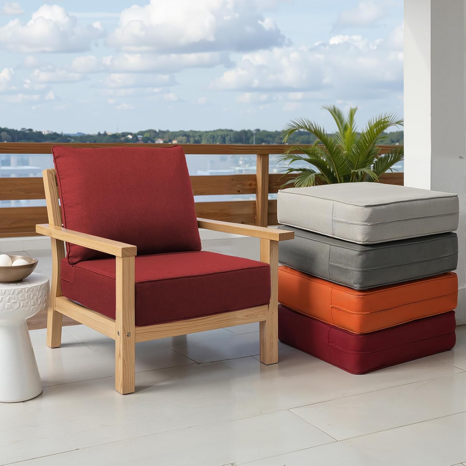 Outdoor Chair Cushion Set, 24x24 Waterproof Patio Chair Cushions, 6" Thickened Seat Cushion for Outdoor Chairs and Couch, Include 1 Back & 1 Seat Cushion, Thick/Red