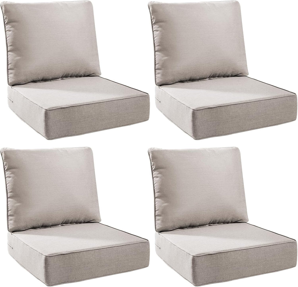 6" Thick Outdoor Cushions 24x24x6, 4-Set Deep Seat Patio Cushions with Removable Cover, Waterproof & Fade Resistant Replacement for Wicker Chair, Loveseat, Sofa - Beige