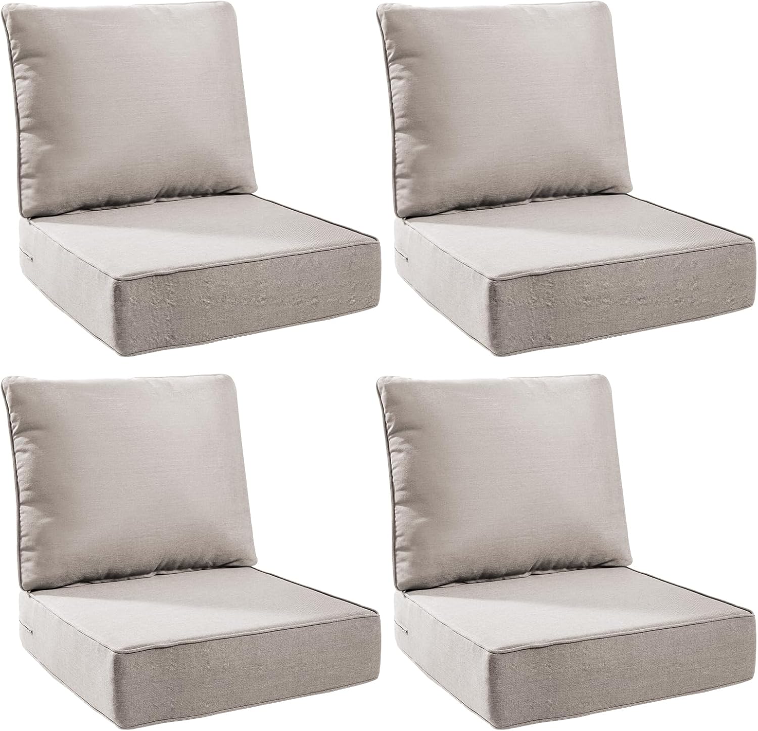 6" Thick Outdoor Cushions 24x24x6, 4-Set Deep Seat Patio Cushions with Removable Cover, Waterproof & Fade Resistant Replacement for Wicker Chair, Loveseat, Sofa - Beige