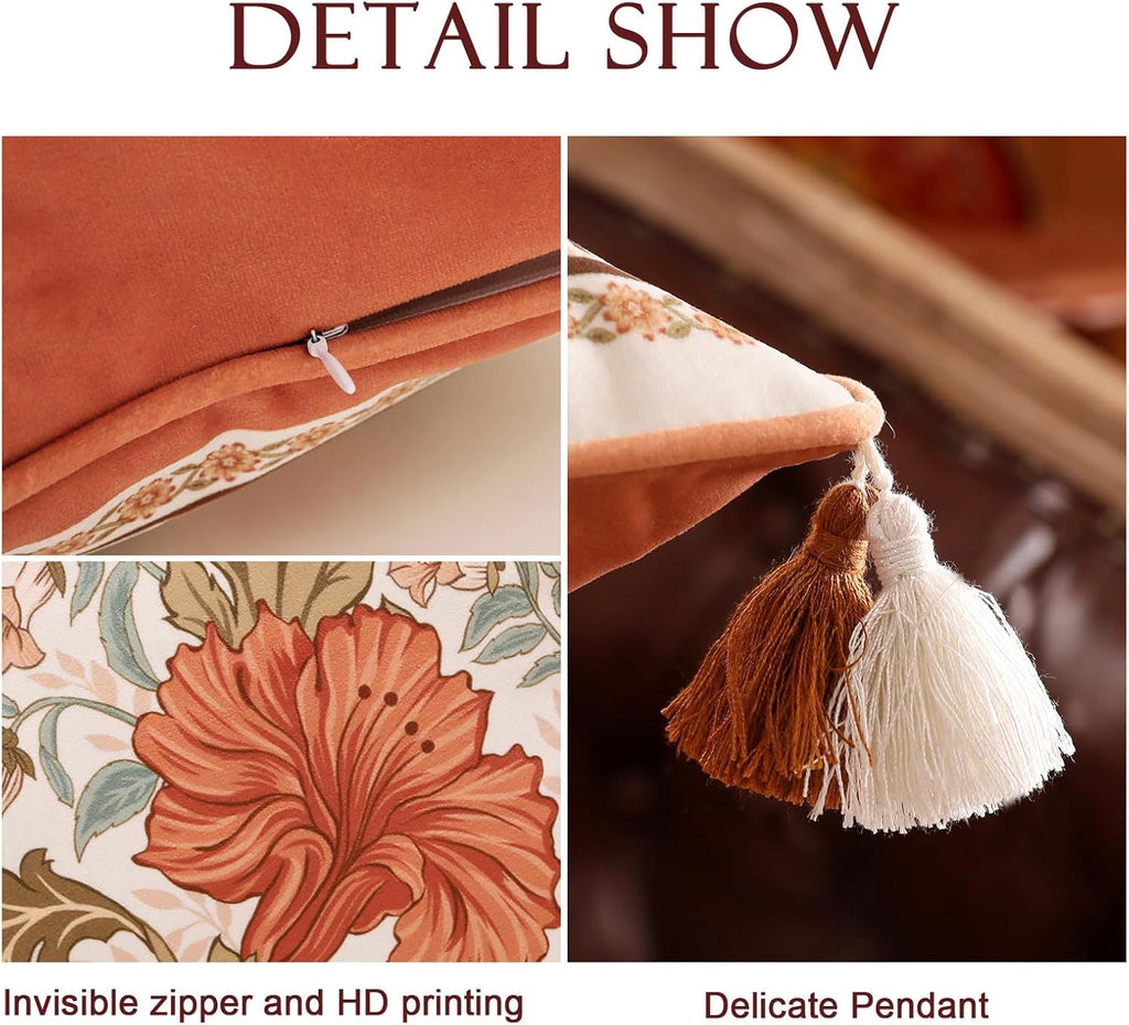 Rectangle Throw Pillow Cover,Orange Floral Farmhouse with Wild Flowers Pattern Cozy Velvet Pillowcases,Decor Lumbar Pillows Cushion Covers for Couch Sofa Bed Car Chair,12"x20"