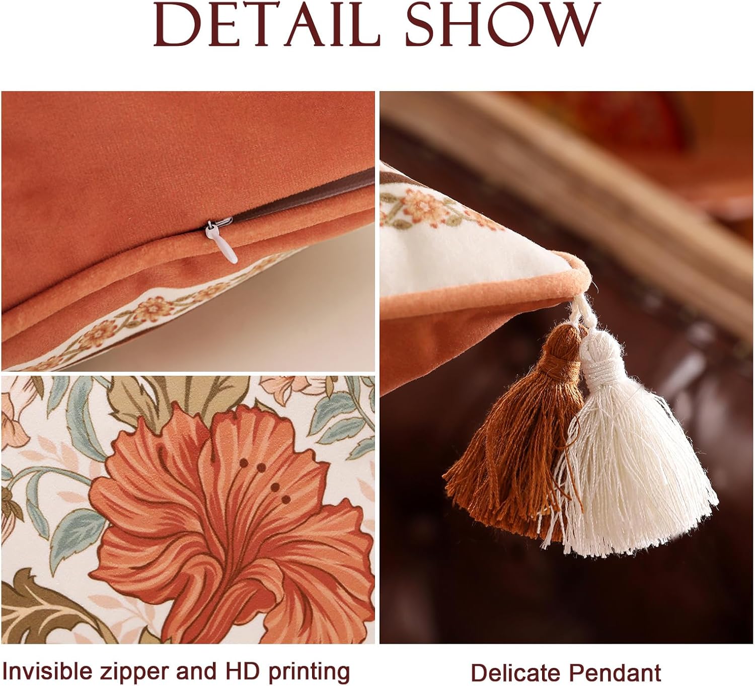 Rectangle Throw Pillow Cover,Orange Floral Farmhouse with Wild Flowers Pattern Cozy Velvet Pillowcases,Decor Lumbar Pillows Cushion Covers for Couch Sofa Bed Car Chair,12"x20"