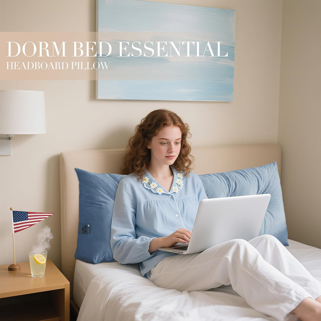 Queen Size Headboard Pillow Wedge Long Backrest Positioning Support for Daybed Wedge Bed Rest Reading Pillow with Side Pockets Bolster Cushion