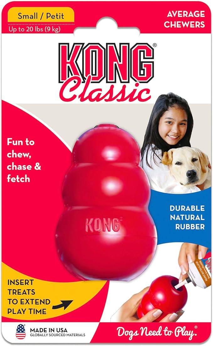 KONG Classic Stuffable Dog Toy - Fetch & Chew Toy for Dogs - Treat-Filling Capabilities & Erratic Bounce for Extended Play Time - Durable Natural Rubber Material - for Small Dogs