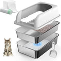 19.6''x13.7''x12'' Stainless Steel Litter Box with Lid, Sifting Cat Litter Box for Pine Pellets, High Sides Metal Litter Pan for High Peeing Cats, Anti-Leakage, Easy Cleaning, Less Tracking