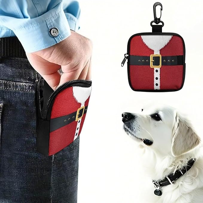 KEIAHUAN Hands Free Dog Treat Bags Training Pouch Christmas Santa Print Portable Puppy Snack Bag for Treat for Walking Hiking Traveling Doggie Doggie Snack Reward Bags for Xmas