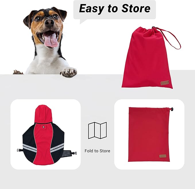 Dog Raincoat for Medium Large Extra Large Dogs, Waterproof Rain Jacket with Reflective Strap, Lightweight Hoodies Full-Body Coverage Dry Clothes (XL, Red)