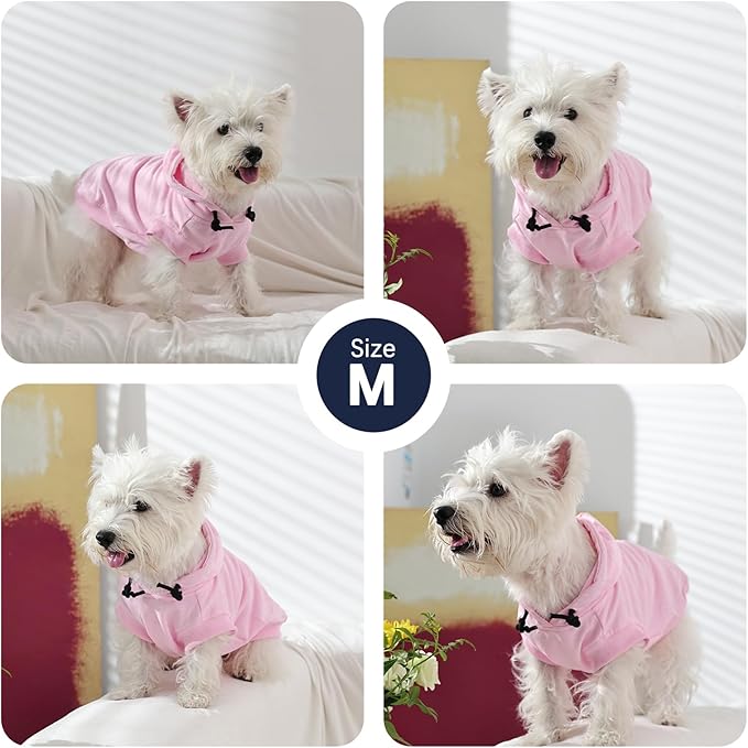 IECOii Dog Hoodie for Small Dogs,Thin Dog Sweatshirt with Hood Suit for Spring Fall Early Winter,Breathable & Lightweight Pet Sweater for Schnauzer, Pug,French Bulldog,Pink, M (No Fleece Lined)