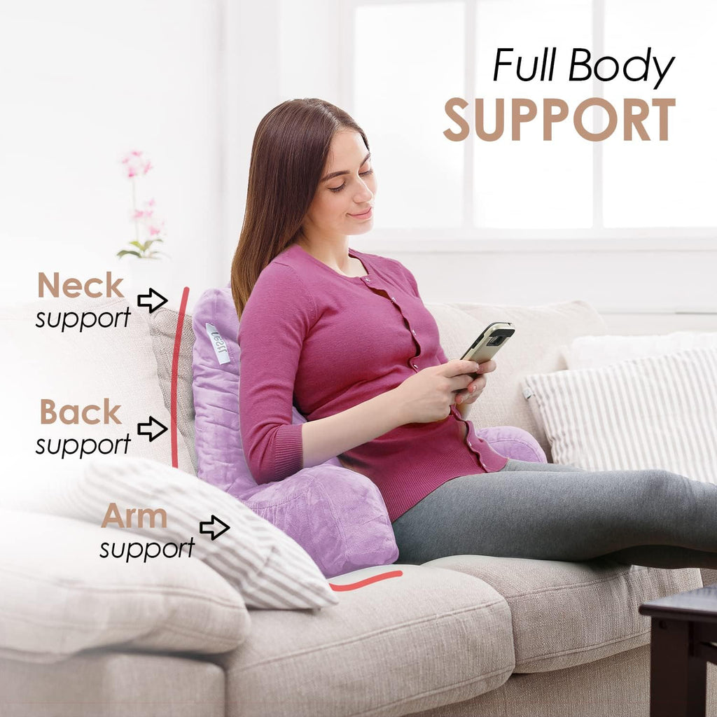 Nestl Reading Pillow with Shredded Memory Foam, Designed for Sitting Up in Bed and Couch, Back and Arms Adjustable Support for Adult & Teens Backrest Pillows for Reading, with Washable Cover Lavender