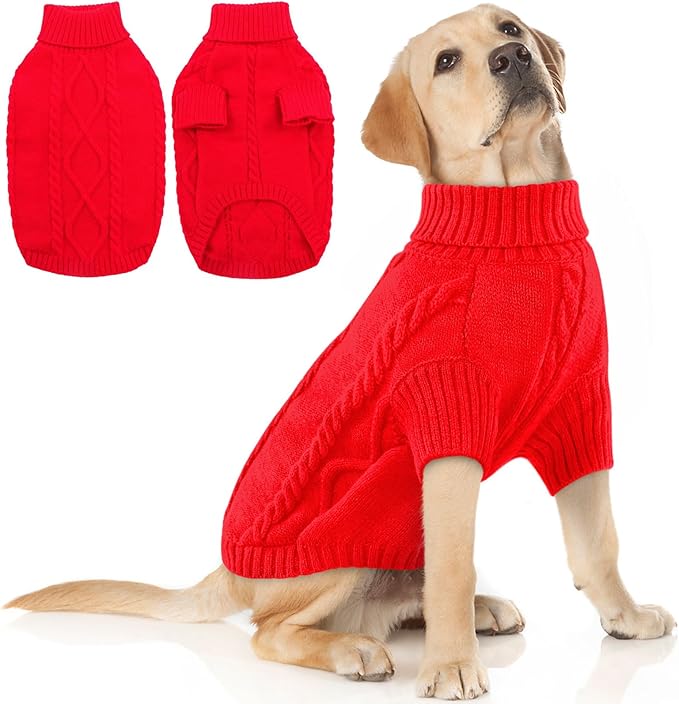 Queenmore XXL Dog Sweaters,Large Dog Sweater for Pitbull Doberman,Warm Turtleneck Knitted Big Pet Sweater for Male Femal Dogs,Extra Large Size Dogs Winter Clothes (Red,2XL)