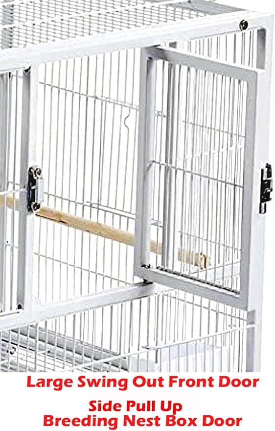 Stackable Center Divided Breeder Breeding Bird Flight Double Rolling Cage for Aviaries Canaries Cockatiels Lovebirds Finches Budgies Small Parrots (White Vein, Double Story)