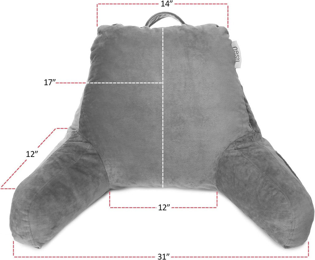 Nestl Reading Pillow with Shredded Memory Foam, Designed for Sitting Up in Bed and Couch, Back and Arms Adjustable Support for Adult & Teens Backrest Pillows for Reading, with Washable Cover Dark Grey