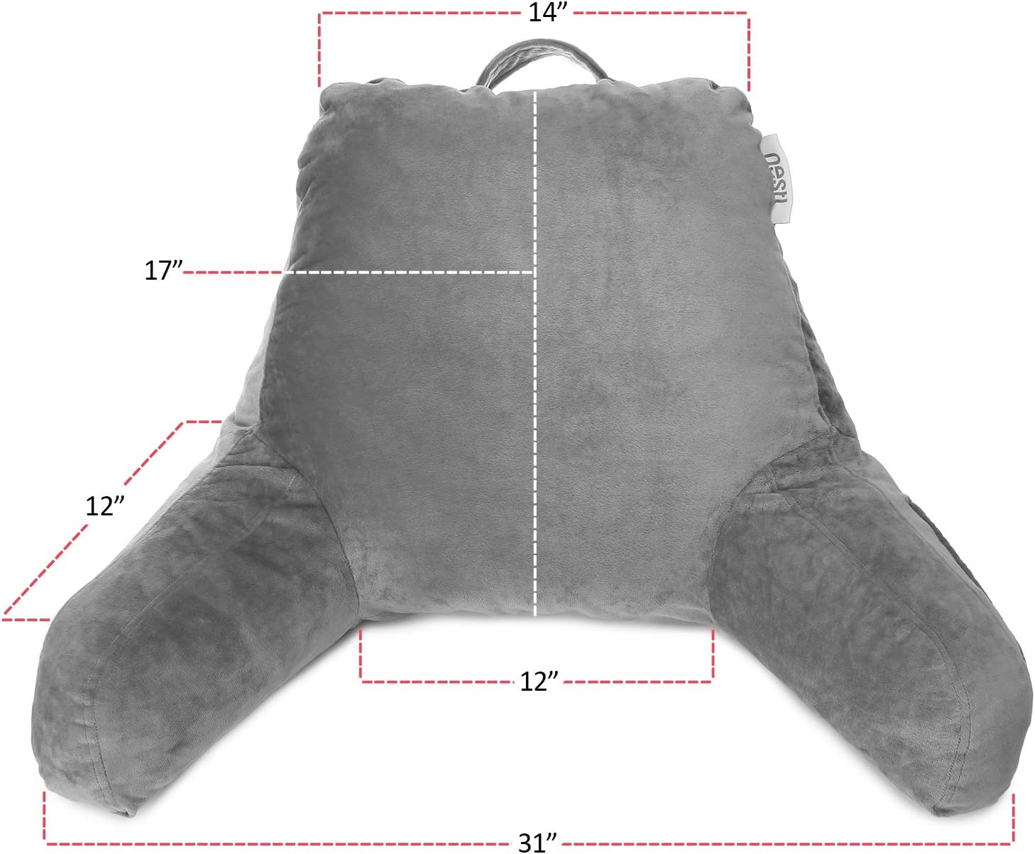 Nestl Reading Pillow with Shredded Memory Foam, Designed for Sitting Up in Bed and Couch, Back and Arms Adjustable Support for Adult & Teens Backrest Pillows for Reading, with Washable Cover Dark Grey