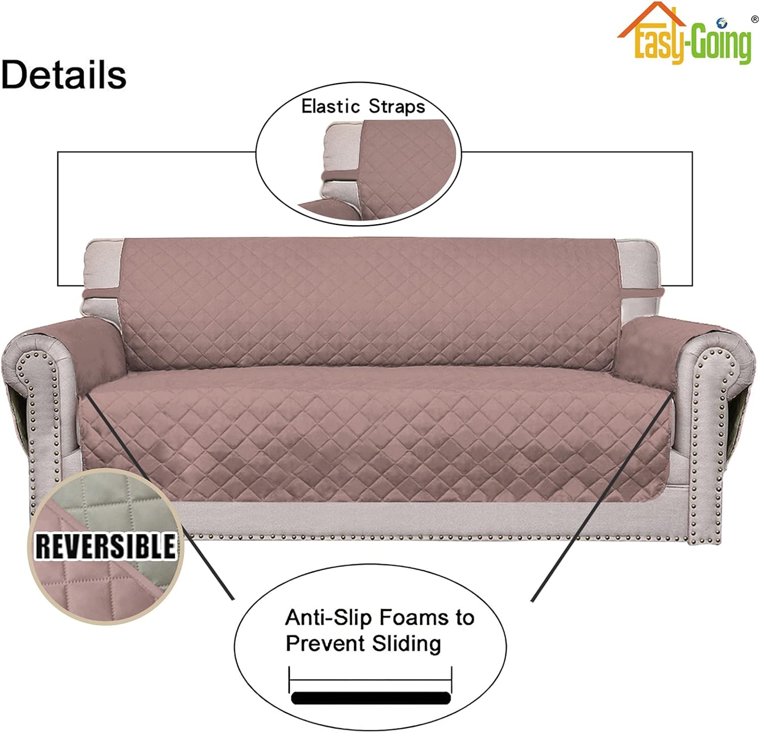Easy-Going Oversized Chair Sofa Slipcover Reversible Sofa Cover Water Resistant Couch Cover Furniture Protector Cover with Elastic Straps for Pets Dog (Oversized Chair, Pink/Beige)