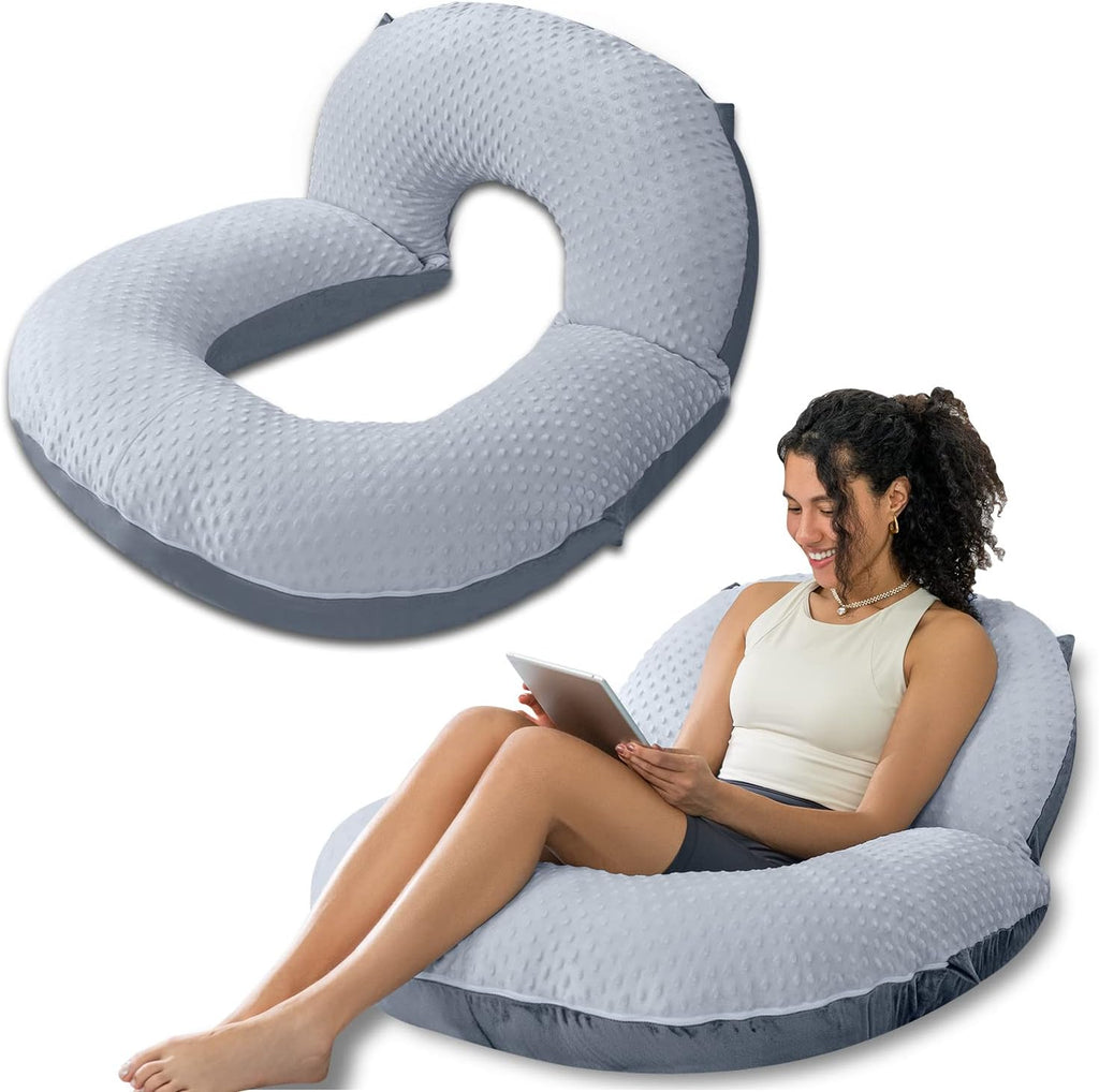 INSEN Reading Pillow, Back Pillow for Sitting in Bed and Couch, Gaming Pillow for Adults, Sit Up Support for Bed, Grey Bubble Velvet