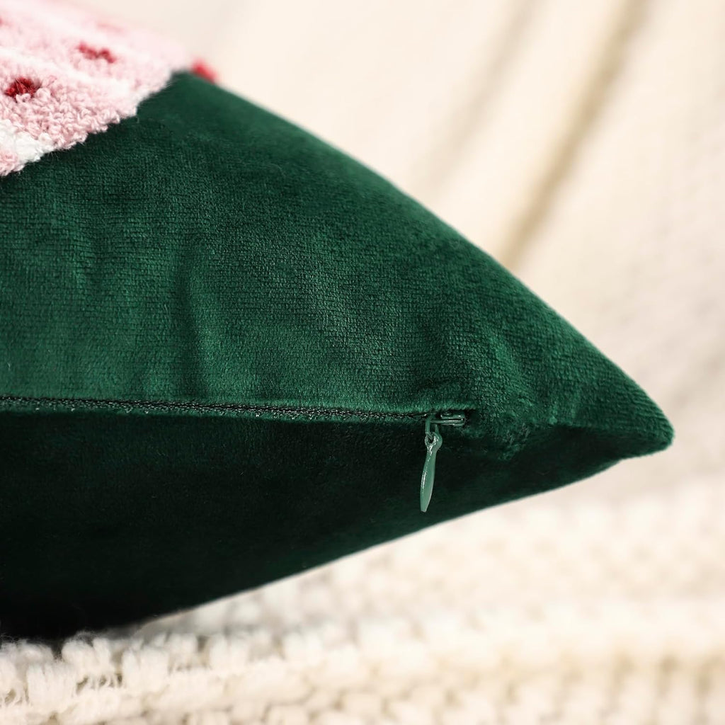 LUOYEHK Christmas Pillow Covers 18x18 Set of 2 Cute Gloves Decorative Green Pillow Cases Winter Holiday Velvet Embroidered Cushion Covers for Couch Sofa Bed