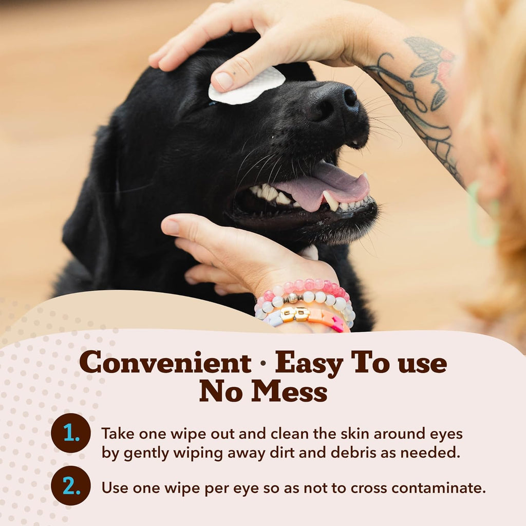 Natural Dog Eye Wipes for Dogs -50 Cnt- Soothing Dog Eye Wipes with Natural, Non-Irritating Ingredients Green Tea & Goldenseal, Effective Dog Tear Stain Remover Wipe & Dog Eye Gunk Remover Wipe, Vegan