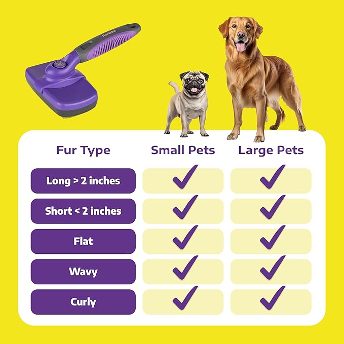 Hertzko Self Cleaning Slicker Brush for Dogs and Cats - Pet Hair Brush for Shedding Long and Short Hair - Easy Clean Retractable Bristles - Cat and Dog Grooming Tool - Purple