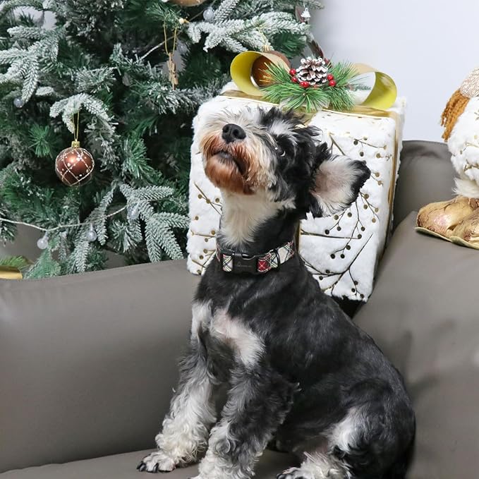 ARING PET Christmas Dog Collar, Cute Red Green Plaid Cotton Lightweight Pet Puppy Collars for Small Medium Large Dogs-XS