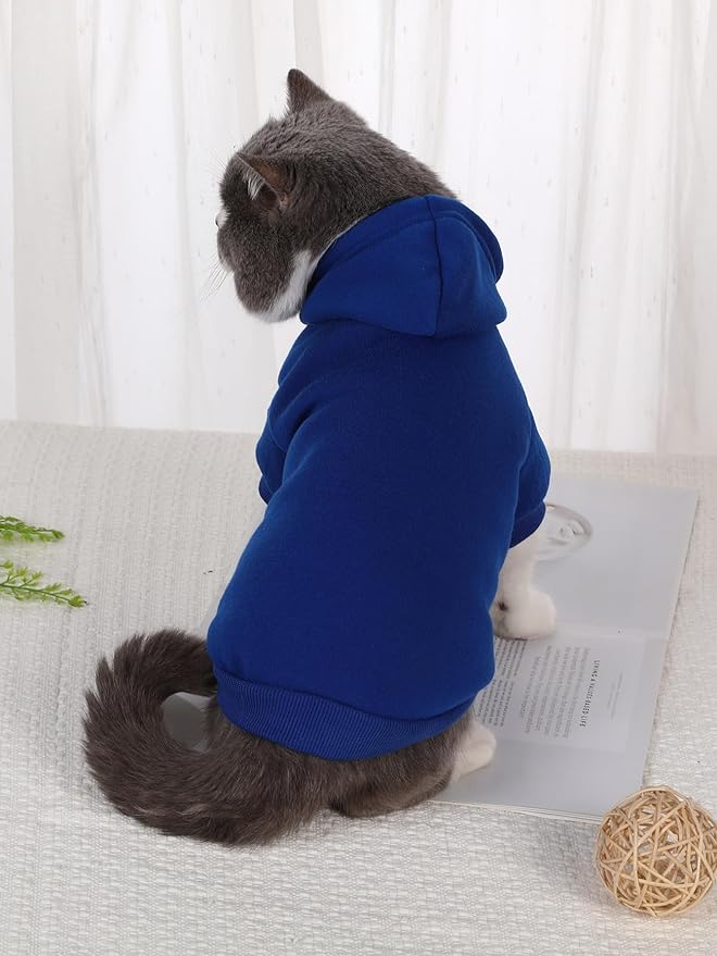 QWINEE Basic Dog Hoodie Sweatshirt Puppy Sweater Warm Cat Costumes Pet Clothes for Chihuahua Puppy Kitten Small Medium Dogs Royal Blue X-Large