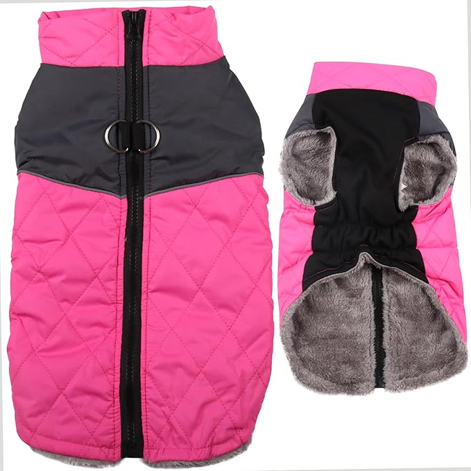 Warm Fleece Dog Coats for Small Dogs,D-Rings Waterproof Puppy Jacket for Cold Winter,Pink S