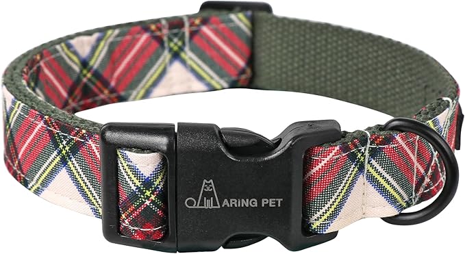 ARING PET Christmas Dog Collar, Cute Red Green Plaid Cotton Lightweight Pet Puppy Collars for Small Medium Large Dogs-XS