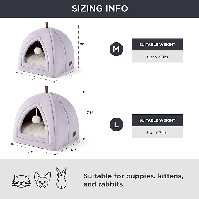 Bedsure Cat Beds for Indoor - 2 in 1 Cat Cave House Tent for Kittens and Small Pets with Removable Washable Cushioned Pillow, Foldable Kitten Hideaway with Non-Slip Bottom, Purple, 17.3 inches