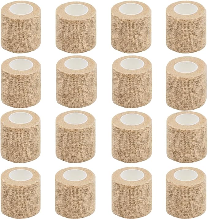 16 Pack Self Adhesive Bandage Wrap, 2" X 5 Yards Beige Elastic Cohesive Bandage Wrap for Sports, First Aid Medical, Wrist, Ankle Sprains, Swelling and Vet Wrap,Grip Tape