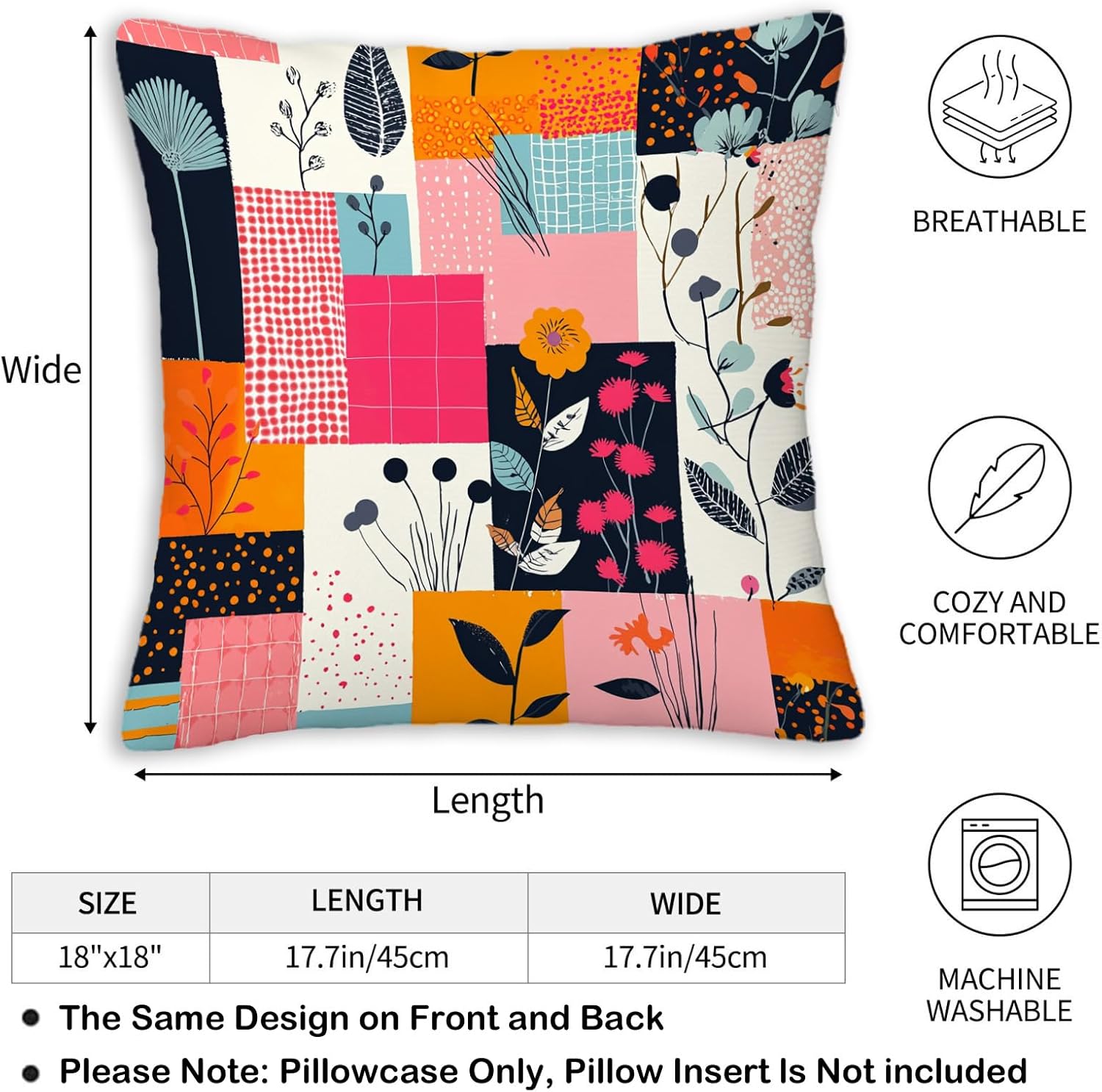 Throw Pillow Covers 18x18 Set of 2, Modern Flowers Cushion Covers, Decorative Square Pillowcases for Couch, Bedroom, Living Room