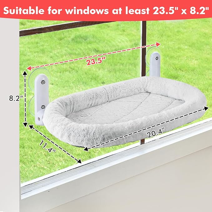 2PC Cat Window Perch with Bolster Foldable Cat Hammock Cushion Bed for Window with Metal Frame, Large Suction Cups Cordless Window Resting Seat for Indoor Cats (Cushion Bed, 2PC)