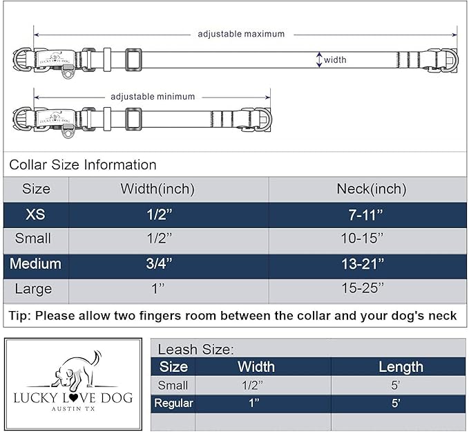 Lucky Love Dog Dog Collar, Leash Set Small, Medium, Large, Premium, Cute and Adjustable Collars for Male and Female Dogs, Winterblue Combo, Large