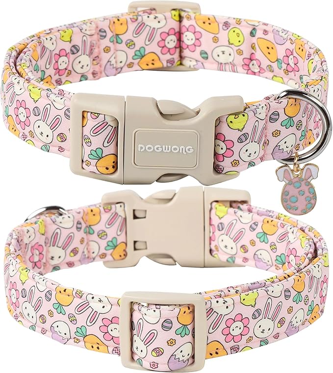 DOGWONG Easter Dog Collar, Cute Egg Bunny Dog Collars, Adjustable Easter Pet Collars Design Dog Collar with Quick Release Buckle for Small Dogs