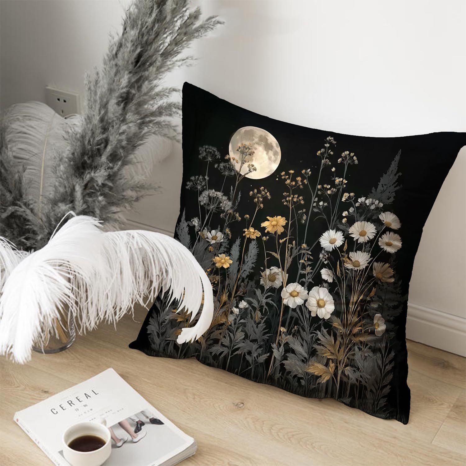 Bohemian Pillow Covers | Vintage Floral & Carpet Design | Double Sided Blue White Decorative Pillowcases for Couch, Bed | Indoor Outdoor Boho Home Decor (Moon, 18x18inches)