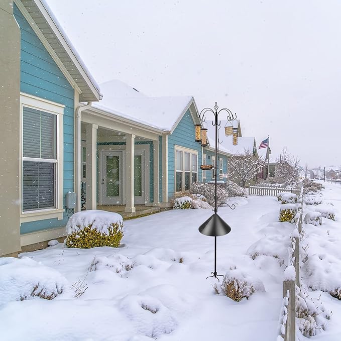 Deluxe Bird Feeding Station Kit Bird Feeder Pole with Squirrel Baffle, Suet Cage, Bath Tray for Planter Hanger - Wildlife-Friendly Design