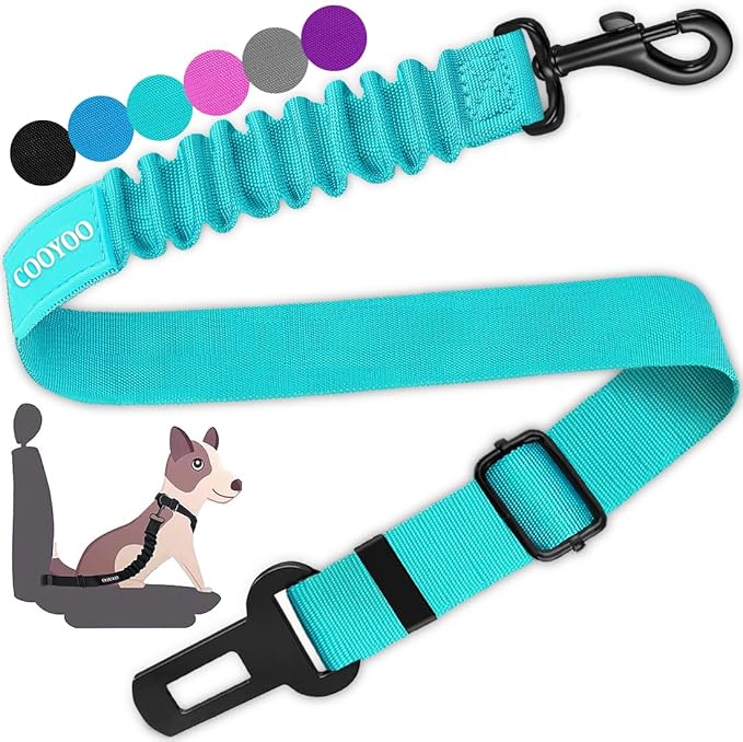 COOYOO Dog Seat Belt,Retractable Dog Car Harness Seat Belt for Car Adjustable Nylon Pet Safety Seat Belts Heavy Duty & Elastic Bungee Buffer