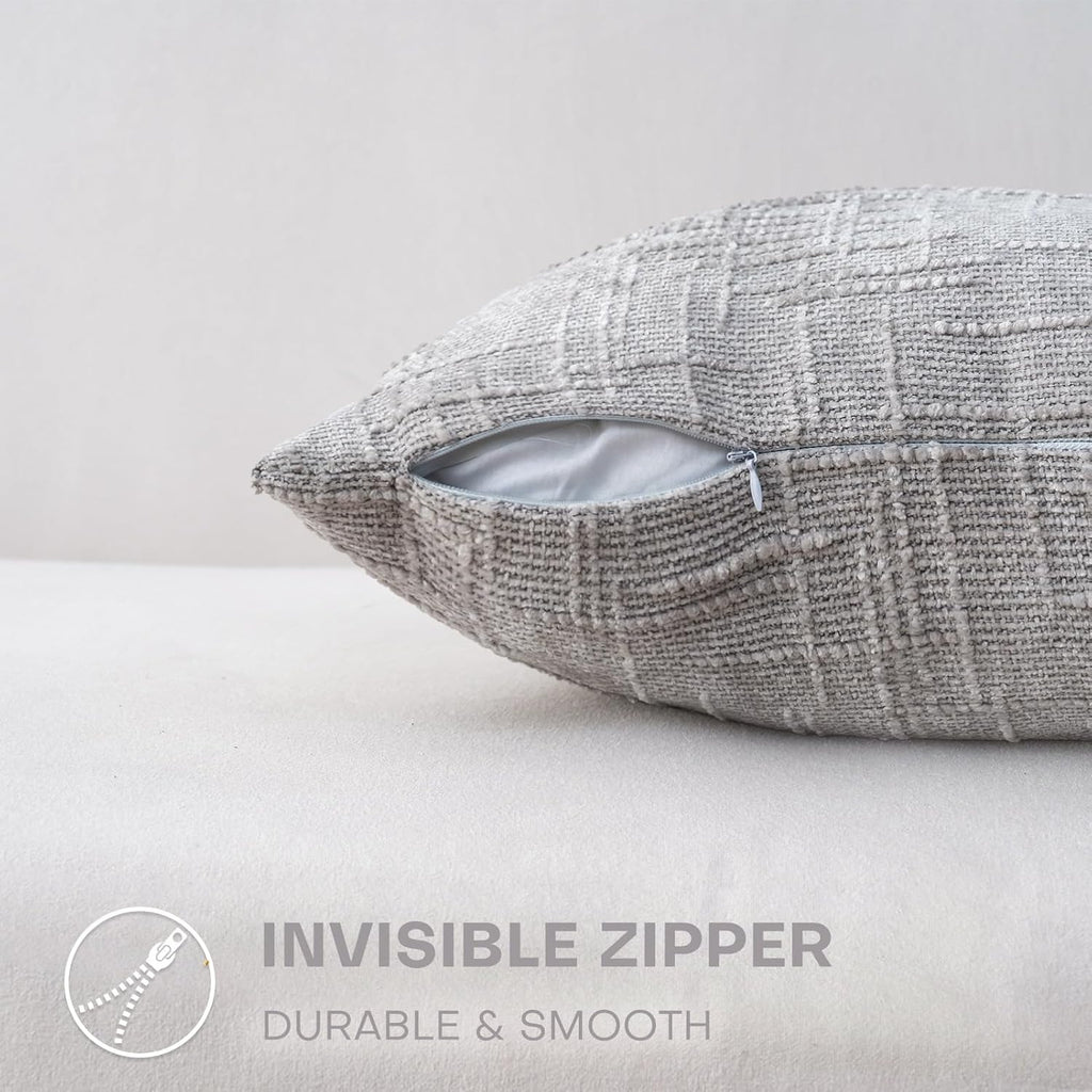 Decorative Throw Pillow Covers 18x18 Inch Set of 4, Soft Solid Farmhouse Chenille Couch Pillows, Spring Pillow Covers for Couch Sofa Bed Living Room Home Decor Pillowcase, Light Gray