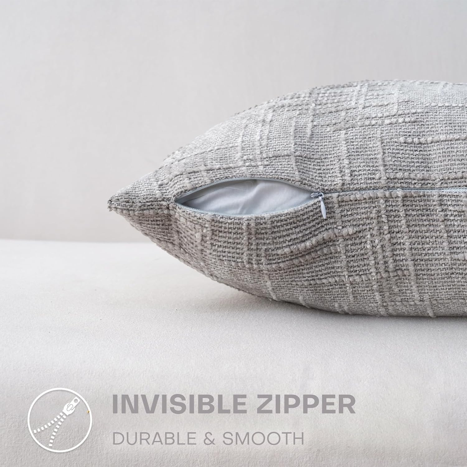 Decorative Throw Pillow Covers 20x20 Inch Set of 2, Soft Solid Farmhouse Chenille Couch Pillows, Spring Pillow Covers for Couch Sofa Bed Living Room Home Decor Pillowcase, Light Gray