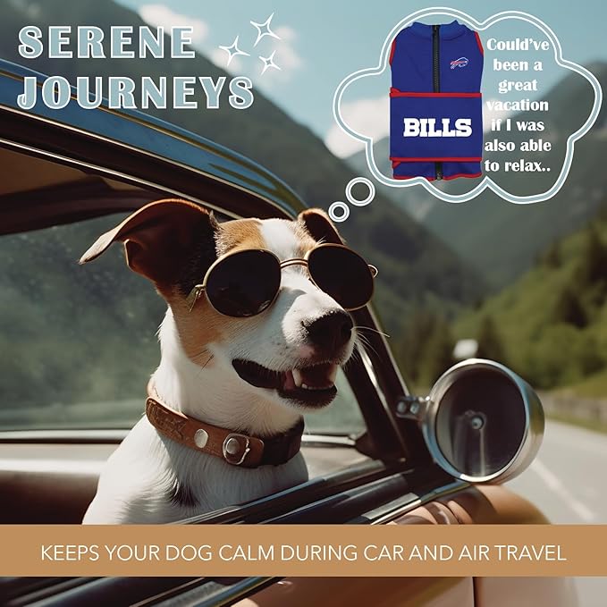 NFL Buffalo Bills Dog Anxiety Shirt Calming Soothing Solution Vest, for Dogs & Cats with Anxiety, Fears, Fireworks, Loud Noises, Dark, Lonely Keeps Dogs Calm and Feeling Safe, Relaxing Jacket, Small
