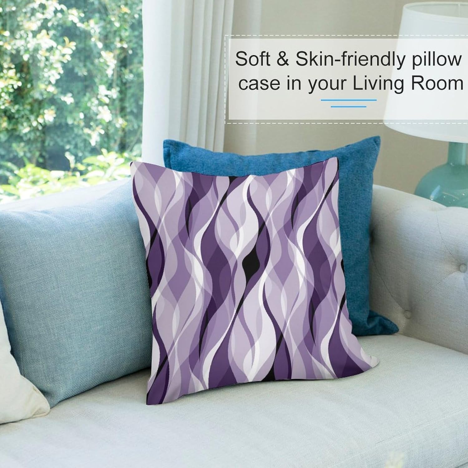 Purple Throw Pillow Covers Modern Abstract Purple and Grey Striped Decorations for Bedroom Living Room Farmhouse Sofa Pillows Bed Couch 22x22 Inch