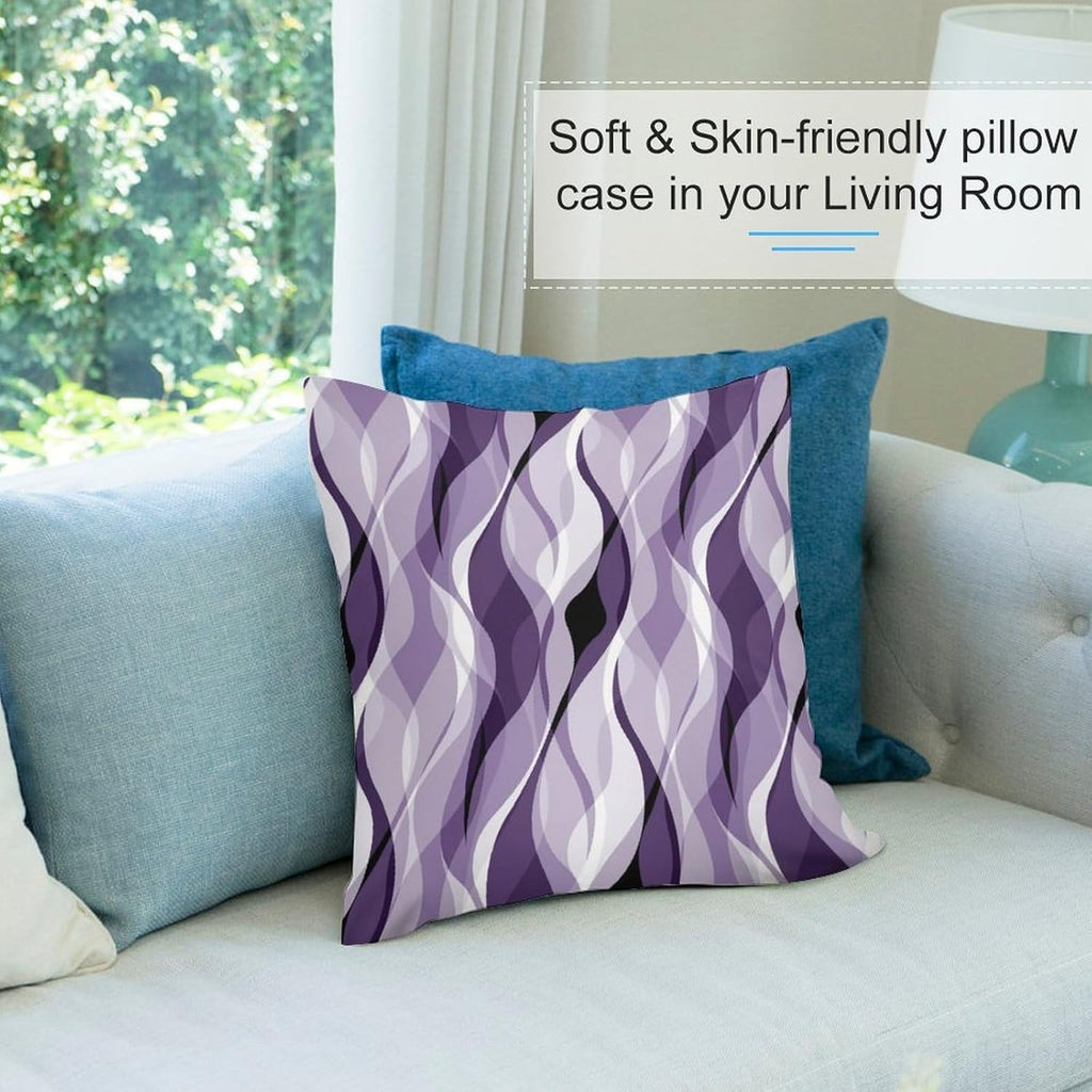 Purple Throw Pillow Covers Modern Abstract Purple and Grey Striped Decorations for Bedroom Living Room Farmhouse Sofa Pillows Bed Couch 18x18 Inch