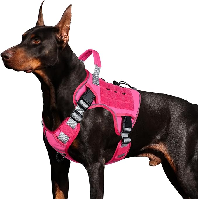 WINGOIN Pink Tactical Dog Harness for Large Dogs, Heavy Duty No Pull Dog Harness with Handle, Adjustable Reflective Military K9 German Shepherd Big Size Dog Vest for Walking, Training, Hunting (L)