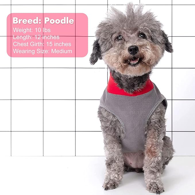 cyeollo 2 Pack Dog Fleece Sweater Stretchy Sweatshirt with Reflective Stripe Pullover Soft Jacket Pet Clothes Dog Sweaters for Small Dogs Cats Grey & Red