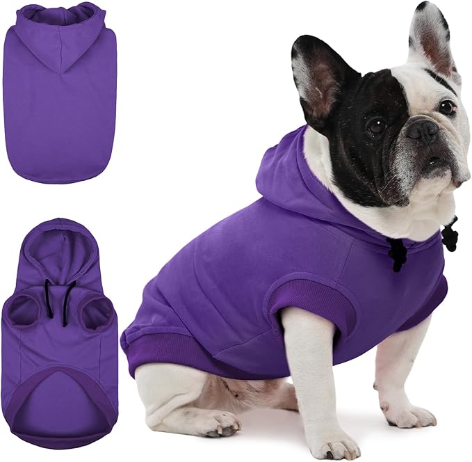 IECOii Dog Hoodie Medium Size Dog, Medium Dogs Sweater with Hood, Soft Pullover Hooded Sweatshirt for Dogs Boy and Girl Indoor & Outdoor, Machine Washable, Purple, Large (No Fleece Lined)
