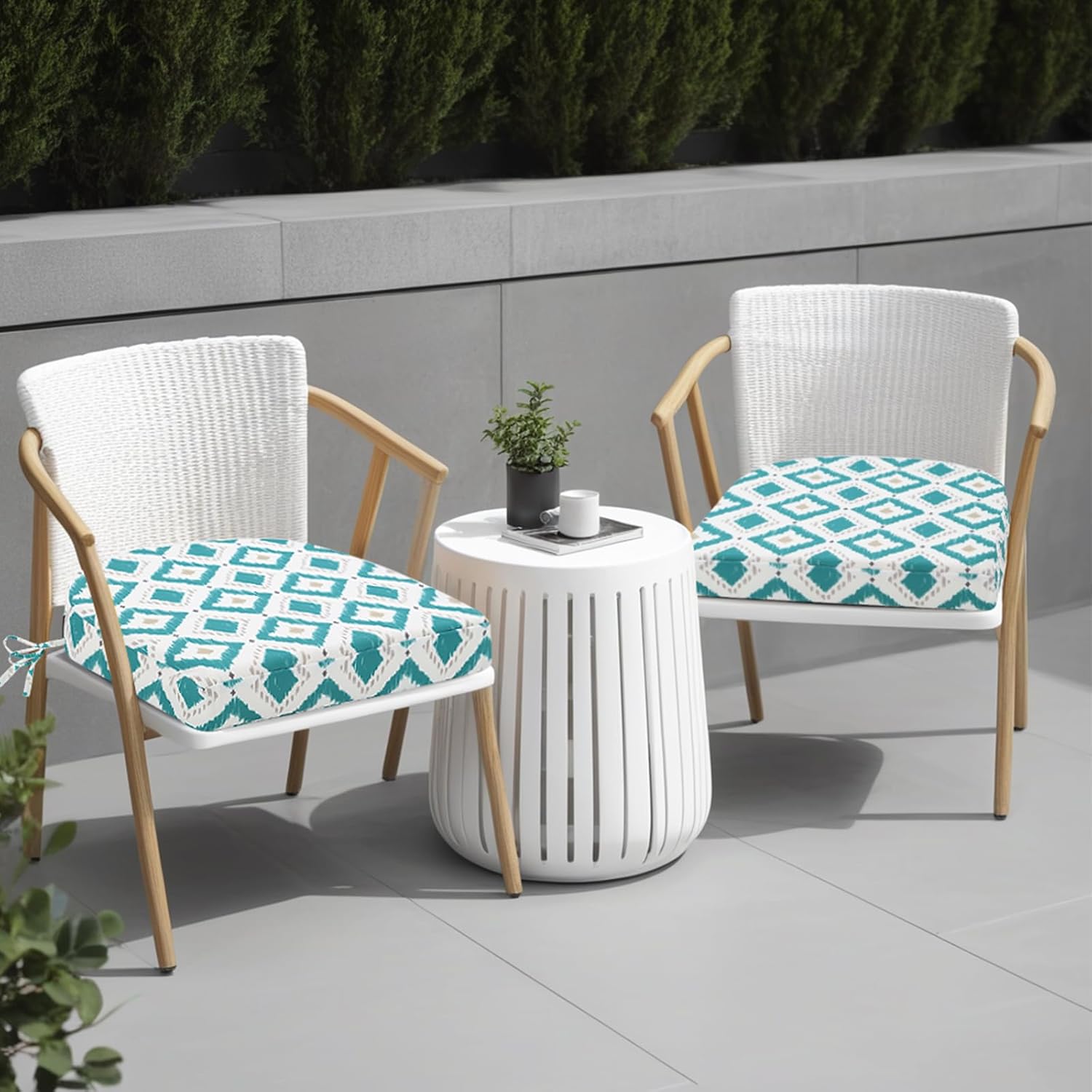 idee-home Outdoor Chair Cushions Set of 4, Thick 17" x 17" x 3" Outdoor Seat Cushions Patio Furniture Waterproof with Ties, Dining Pads