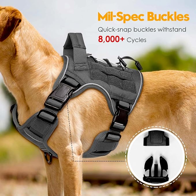 Heavy-Duty Tactical Dog Harness for Large Dogs, No Pull Adjustable Reflective Pet Vest with Molle System, K9 Military-Grade Control for Service Training, Outdoor & 10+ Breeds, Gray, Small