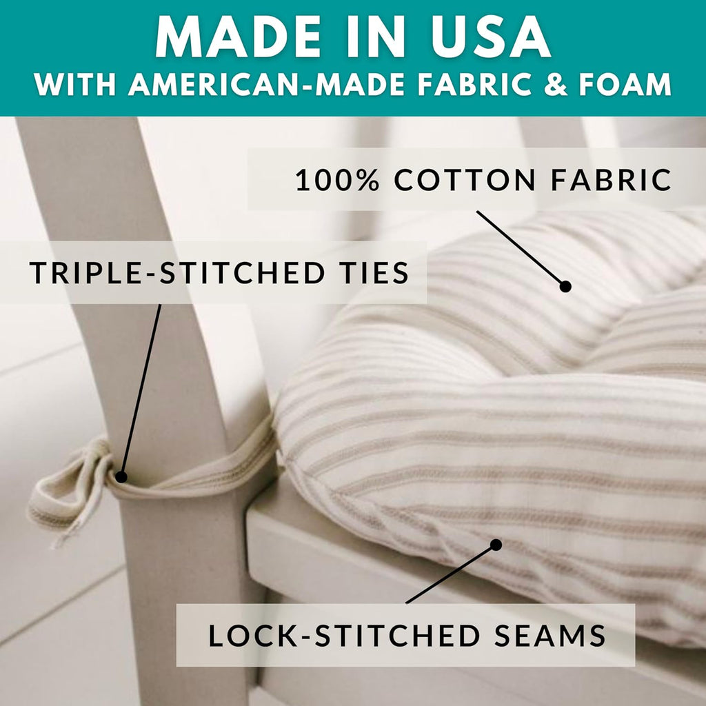 Barnett Home Decor Farmhouse Check Dark Red & Tan Dining Chair Pad with Ties - 19 x 19 Size Large Chair Cushion - Latex Foam Fill - 100% Cotton, Made in USA - Machine Washable (Dark Red & Tan)