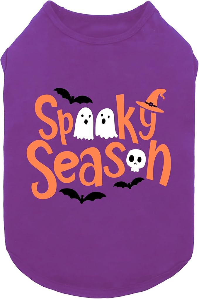 Fitwarm Halloween Spooky Season Dog Shirt, Funny Dog Clothes for Small Dogs Boy Girl, Holiday Doggy Tank Top, Pet Outfit, Purple, Orange, Medium