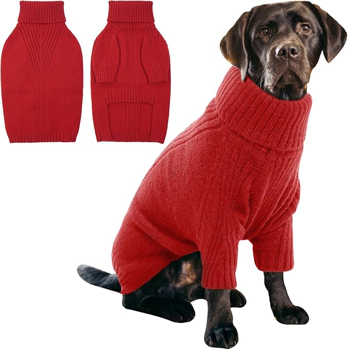 IECOii XL Dog Sweater,Winter Doggy Clothes for Large Dogs Girl Boy,Warm Pullover Xmas Dog Sweater Turtleneck,Lightweight & Good Stretch for Active Dogs Like Beagle,Border Collie (Red,XLarge)