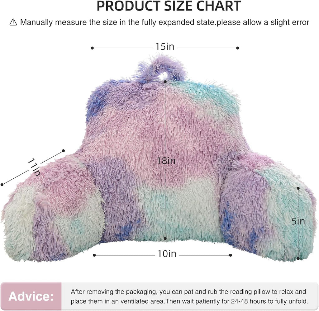 Aimuan Reading Pillow Bed Rest Pillow Plush Shaggy with Arms Cushion for Adults Teens Incline Rest Sitting up & Sleeping Snoring Pillow with Pregnancy Lumbar Back Support (Standard, Blue-Purple)